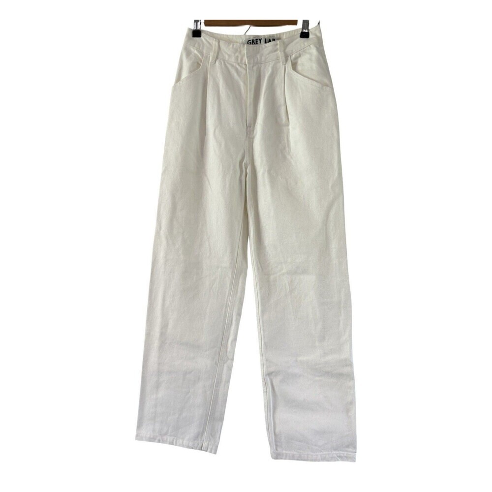 Grey Lab Off White Pleated Wide Leg High Rise Pants Jeans Size XS NWOT FLAW